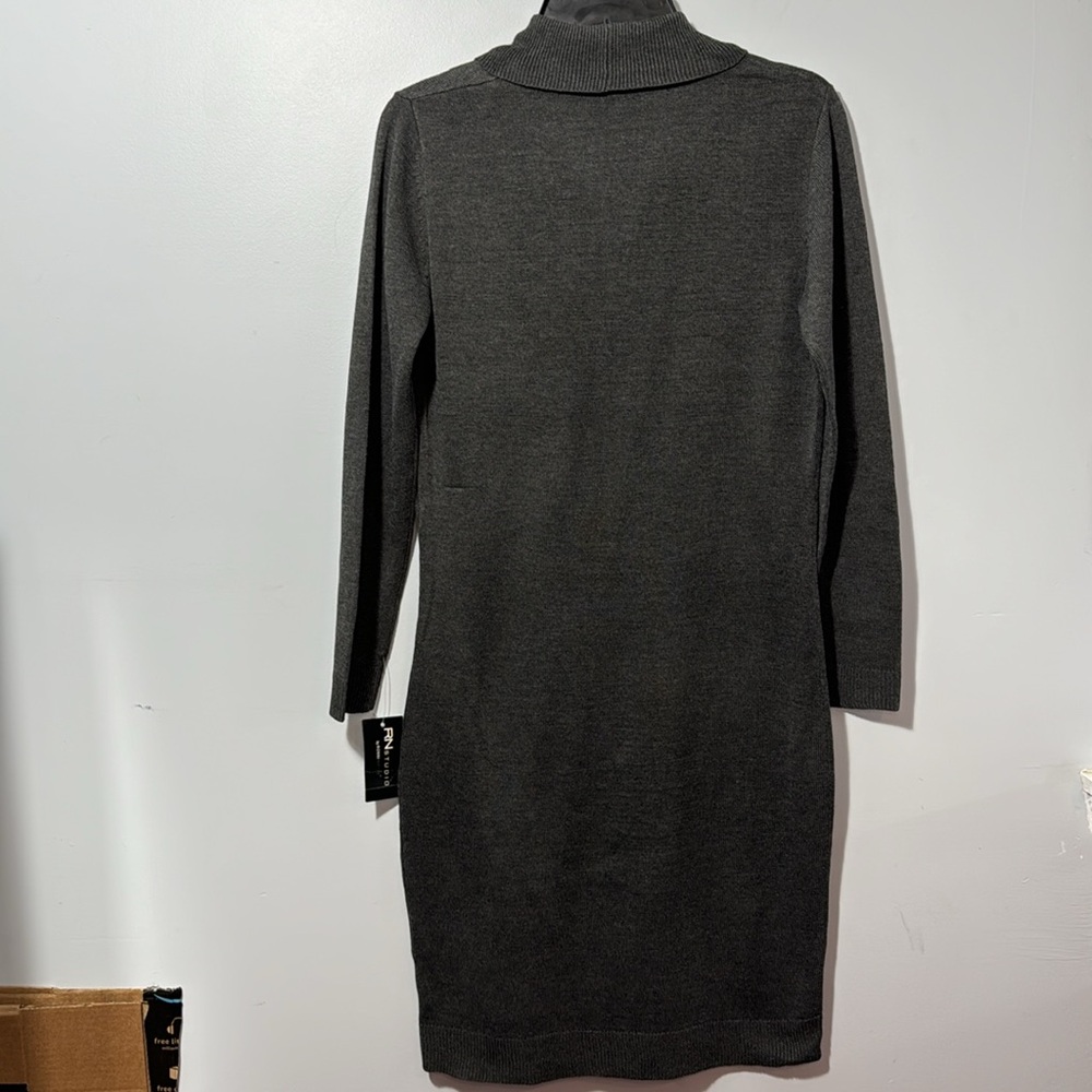 Ronni Nicole Sweater Dress, Faux Wrap Style, Buckle Detail, Gray, in Size M NWT - Picture 8 of 16